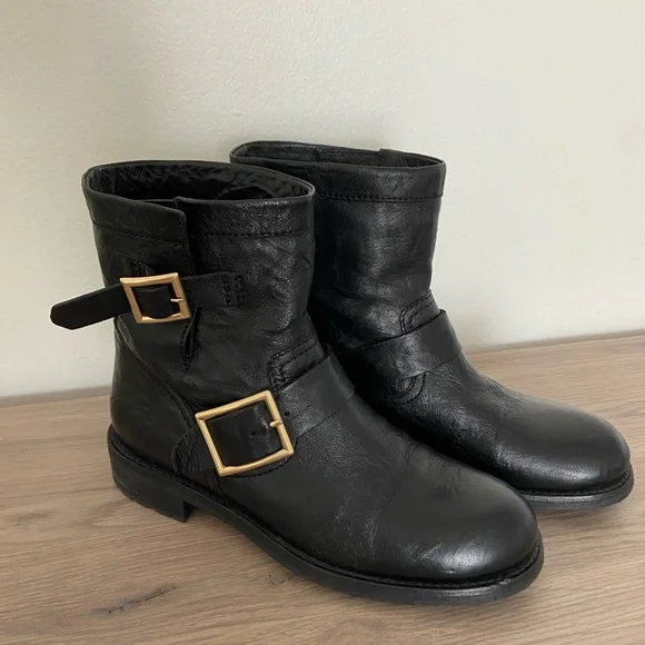 Jimmy Choo Womens 6.5 Biker Boots Black Leather Size 37 Moto Boots Soft Leather - Picture 3 of 12